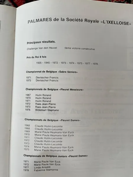 Document du palmarès de la Société Royale L'Ixelloise